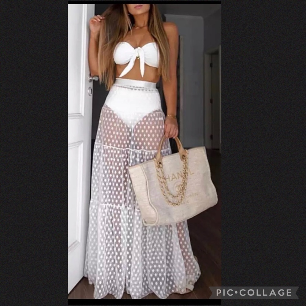 Ready for the 🏖 Beach. White Sheer Cover-Up Skirt - Picture 2 of 3